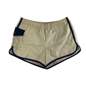 Vintage 70s Sears 30" M Activewear Shorts Dolphin Hem Retro Contrast Trim Cream